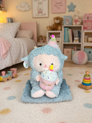 Игрушка с пледом 5616 - 81 ОВЕЧКА  - серый с розовым колпачком