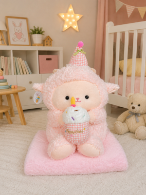 Игрушка с пледом 5616 - 81 ОВЕЧКА  - розовый с розовым колпачком